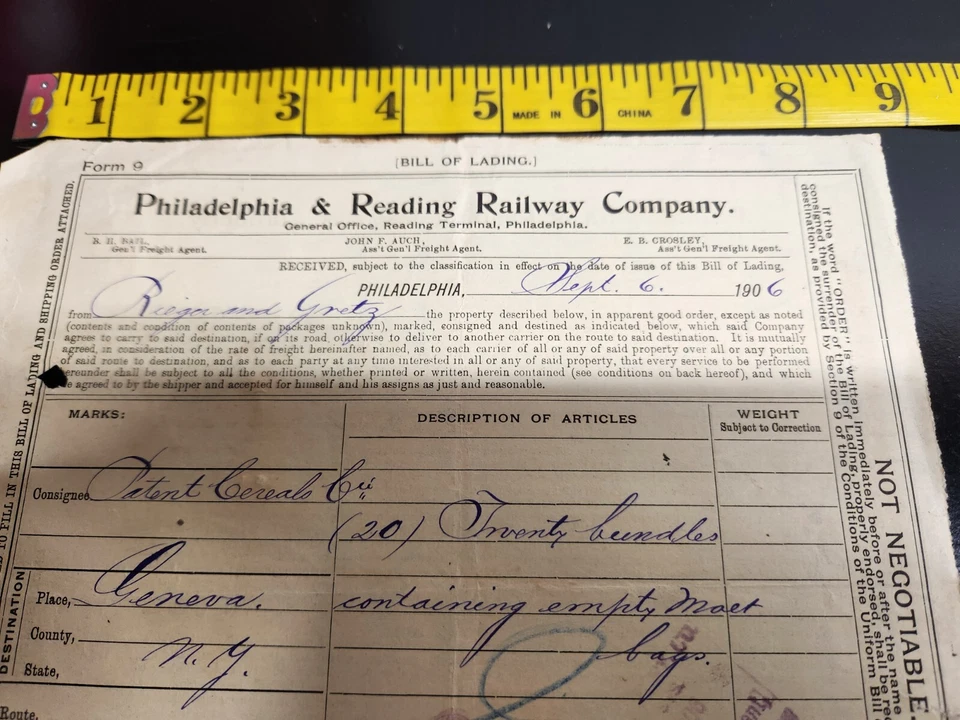 Philadelphia & Reading Railway Company Bill of Lading - September 1906 - Image 4 of 4