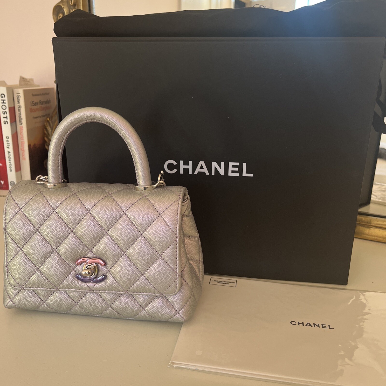 Iridescent Caviar Quilted Extra Mini Coco Handle Flap Purple NEW - Tags & Box image 2