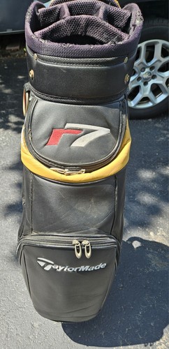 Vintage TaylorMade R7 Staff Cart Golf Leather Bag yellow black red - Picture 4 of 5