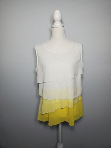 Zanzea Tank Top Yellow & White Color Block Sleeveless Blouse Tiered Women's XL.