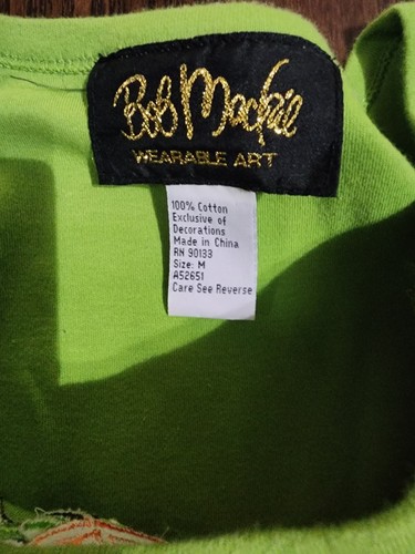 Vintage Bob Mackie Embroidered Citrus Lemon Lime Green Cotton Shirt Dress - Med - Picture 7 of 9