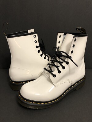 Martens 1460 Womens White Patent Leather Lace Up Combat