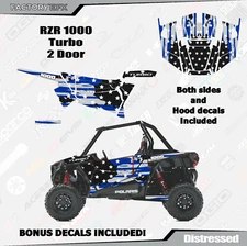 Gray Blue Subdued USA Flag Graphics kit fits Polaris RZR 1000 2 Door Turbo 14-18