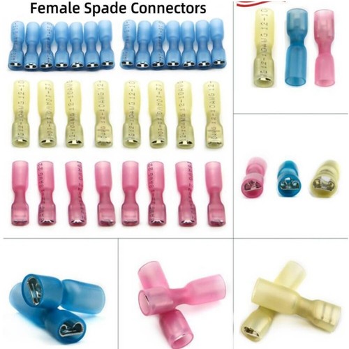 Heat Shrink Female Spade Butt Wire Connectors Crimp Terminals 22-10AWG 200-25X - Picture 1 of 36