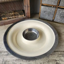 Vintage Hammered Metal & Enamel Chip And Dip Serving Platter 13.5" Diameter