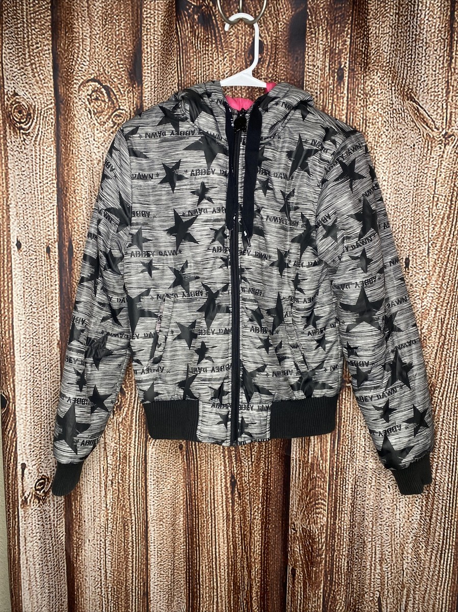 ABBEY DAWN Black White Stars Hooded Jacket Large Hoodie By ABBEY DAWN Black White Stars Hooded Jacket Large Hoodie By