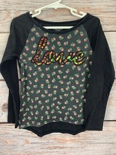 Girl's The Children's Place Black Floral Sequined "Love" Sweater Size S 5/6