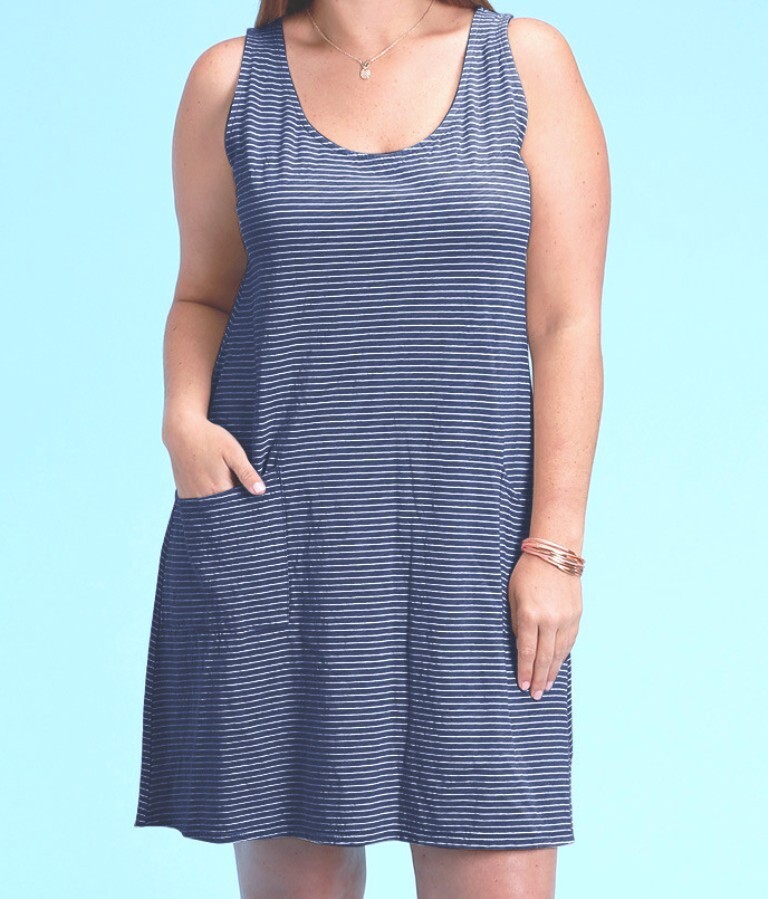 FRESH PRODUCE 3X Moonlight BLUE Pinstripe DRAPE Cotton Jersey Dress $75 NWT  3X