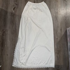 Vintage Val Mode Nylon Lace Trim Maxi Half Slip Side Slit Size M Silky Blush