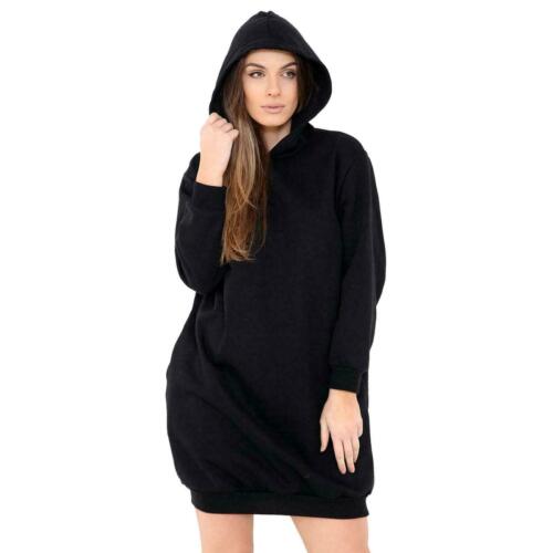 Ladies Baggy Oversized Loose Side Pockets Womens Hooded Sweatshirt Tunic Dress - Picture 3 of 10