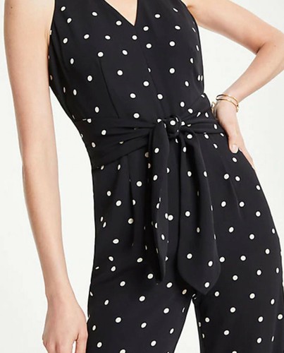 Ann Taylor schwarz gepunktet Racerback Tie Taille V-Ausschnitt Overall 4, 6, 8, 10 - Bild 4 von 4