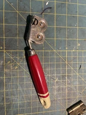Vintage Ekco A&J  Steel Red Wood Handle Pull Through Knife Sharpener 