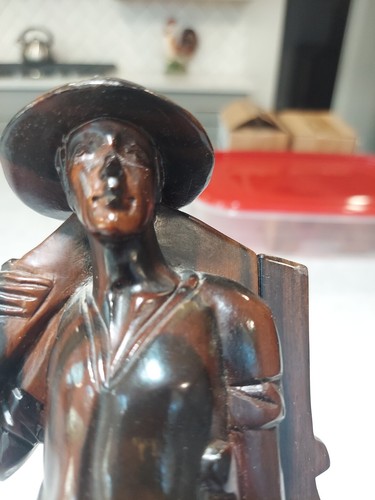 VTG 12" CHINESE CARVED WOOD STATUE FARMER? HUNTER? FIGURINE - Picture 5 of 8