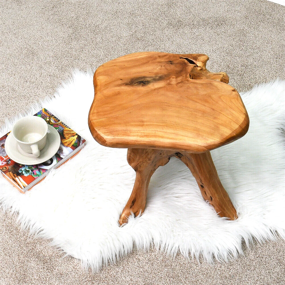 Mesa auxiliar rústica con soporte para plantas de raíz de cedro y taburete de setas con forma natural 13,5" H Foto 4 de 4