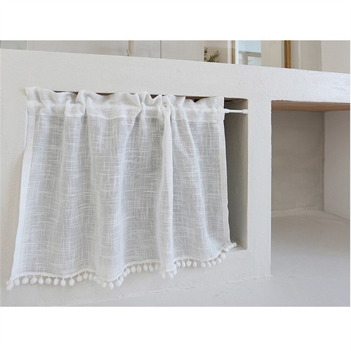 Short Curtain Pom Pom Half Curtain Cafe Cabinet Door Small Window Drape Decor - Picture 11 of 16