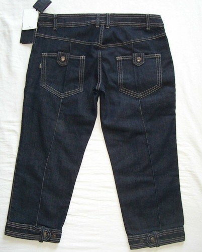 JUST CAVALLI Dark Blue Denim Cropped Capri Seamed Jeans Pants 27 - Picture 2 of 2