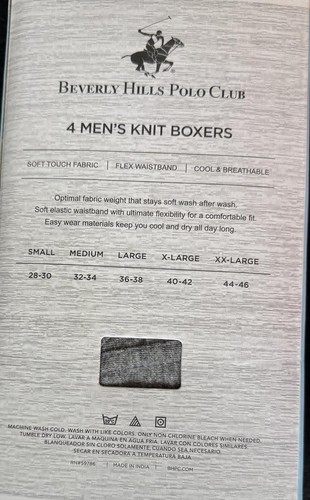 Beverly Hills Polo Club Men's 4 Pack Knit Boxer, Black, Size XL Soft Fabric NWT - Picture 2 of 3