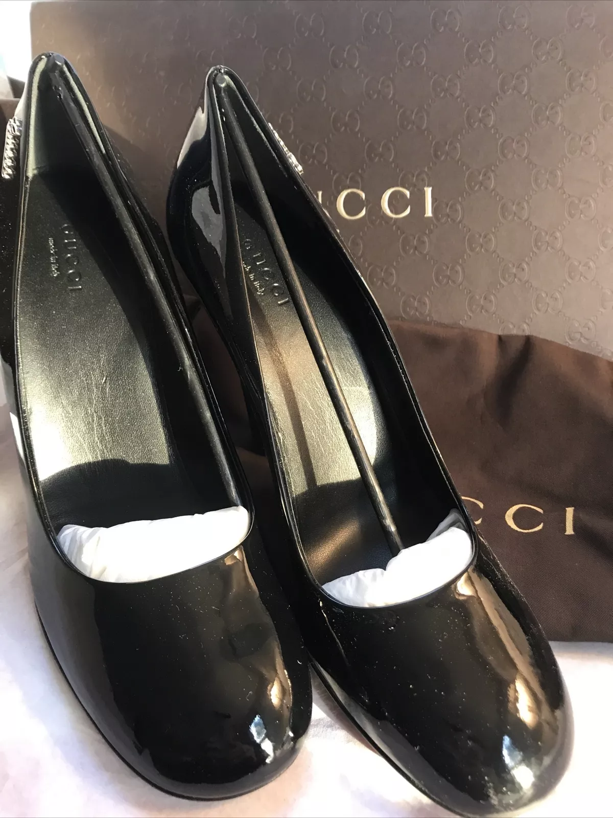 Matériel logo authentique GUCCI Vitelli Bernice noir doux noir bébé Jane taille 39/9
