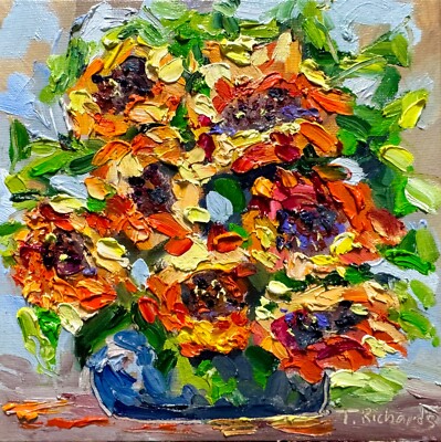 Oil painting ORIGINAL art Sunflower artwork Flower floral bouquet Signed 8x8
