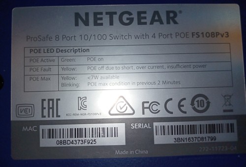 NETGEAR FS108P ProSafe 8-port 10/100mb/s switch with 4-port POE w/power adapter - Picture 3 of 6