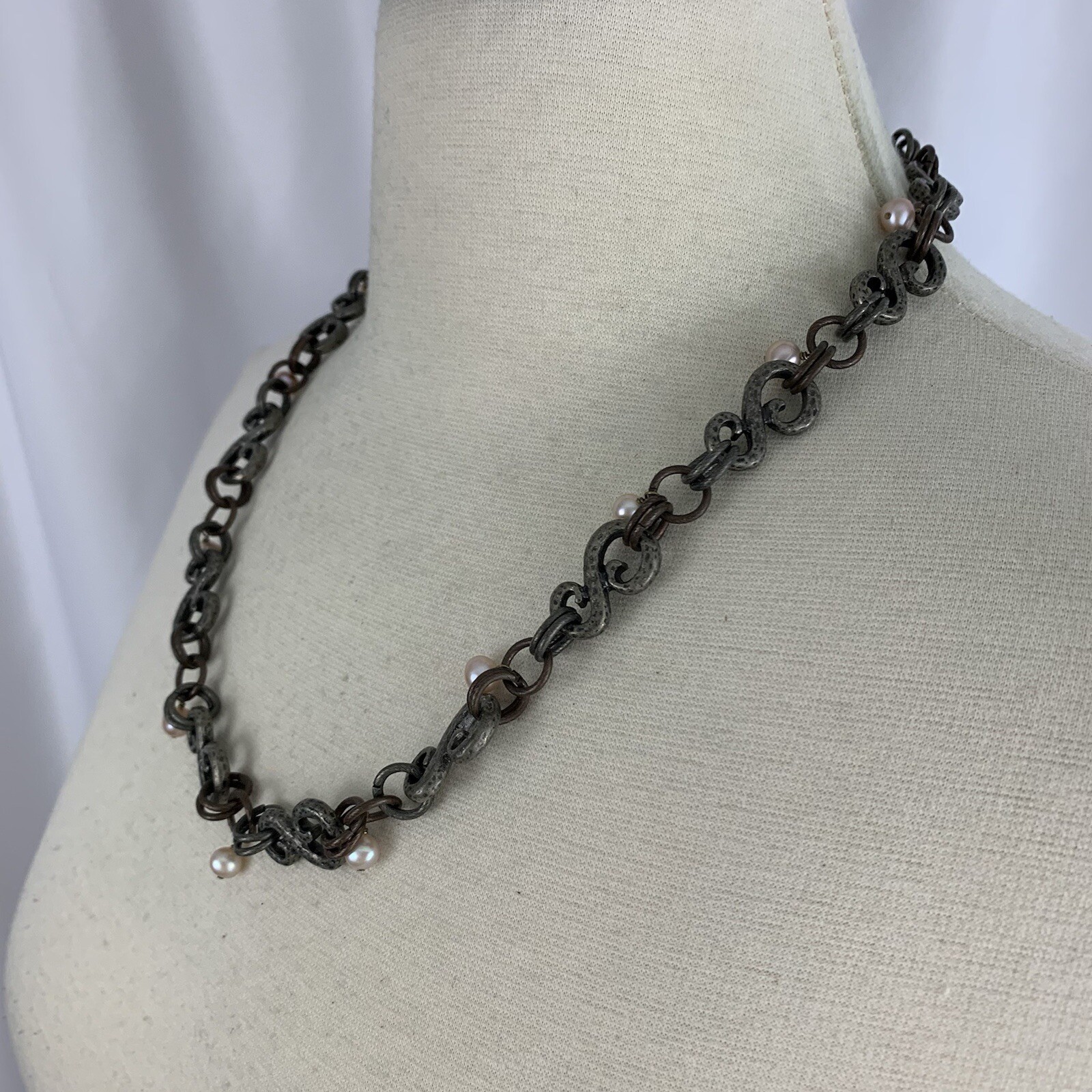 Dark Silver Tone Copper Link Statement Necklace F… - image 4