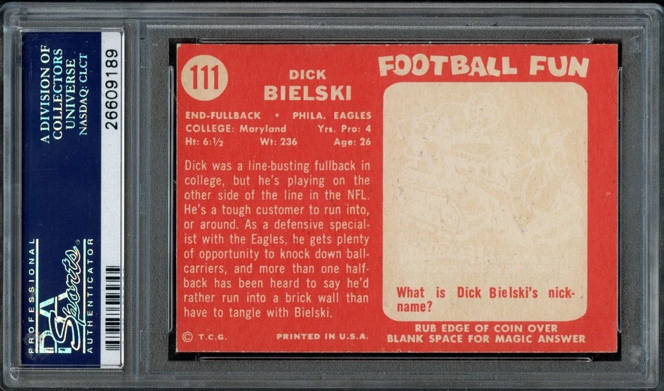 FB - 1958 Topps - #111 - Dick Bielski - PSA 8 - NM-MT - Image 2 of 2