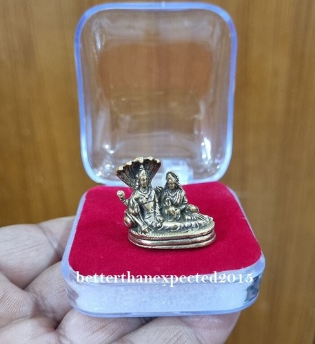 GOD Vishnu Lakshmi Laxmi on Serpent SheshNaag Brass Sculpture Hindu small Statue - Picture 2 of 4