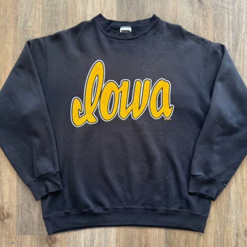 VTG 90s Tultex University of Iowa Hawkeyes Big Logo Crewneck Sweatshirt XL Black