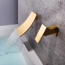 Bathtub 2PCS Basin Gold Waterfall Sink Faucet Widespread Wall Mount Mixer Tap