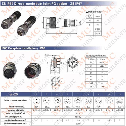 WS20 25A 4Pin Waterproof Connector Aviation Plug Socket,Wire Connector, IP67 - Picture 2 of 7