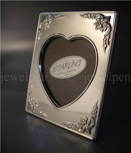 GROßER ELEGANTER HERZ FOTORAHMEN MASSIVES 925 STERLING SILBER MAHAGONI BACK(V2) - Picture 4 of 7