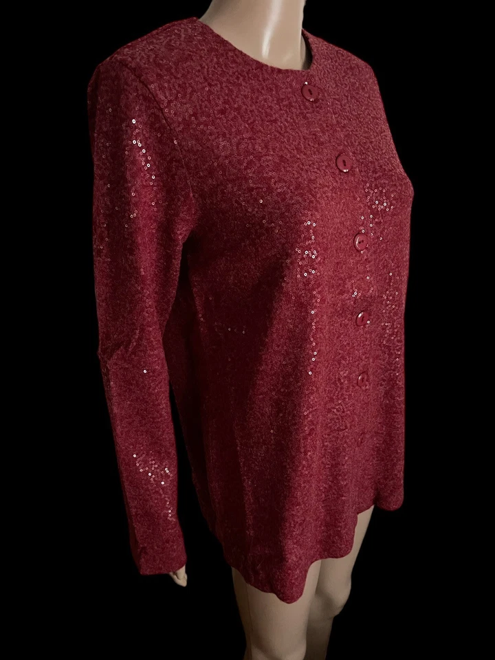 NUEVO Suéter Cárdigan Joan Rivers Para Mujer Pequeño Rojo Lentejuelas Abotonadas Año Nuevo Foto 4 de 4
