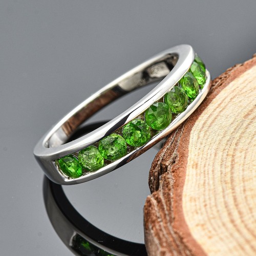 1.15ctw Russian Chrome Diopside Half Eternity Ring Platinum Plated Size 6 - Picture 2 of 6