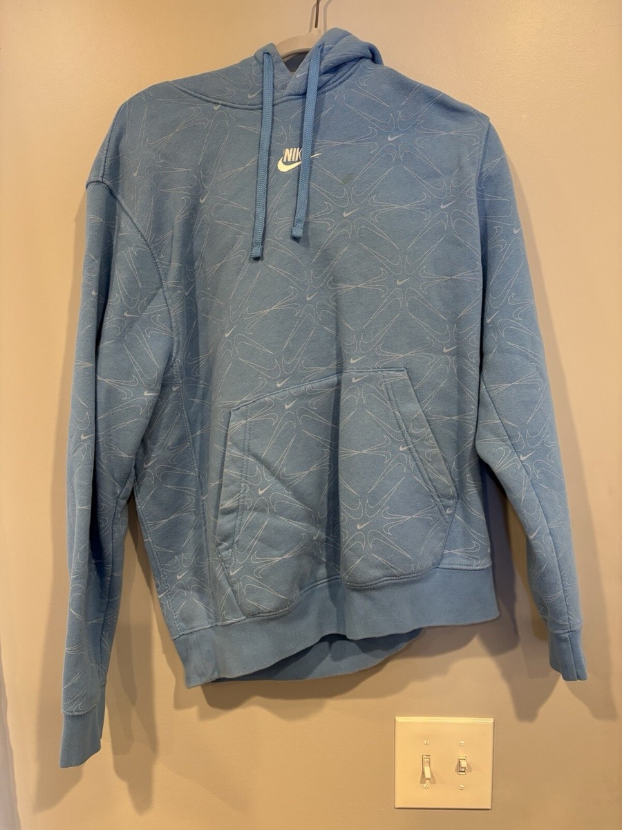 Nike Light Blue Center Swoosh Pullover Sweatshirt Hoodie Medium