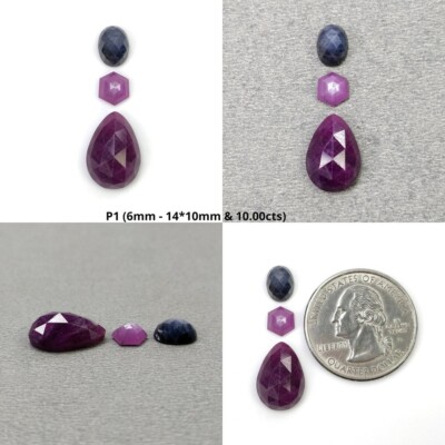 Red Ruby Raspberry Multi Sapphire Gemstone Rose Checker Cut Pear Oval Shape 3pcs