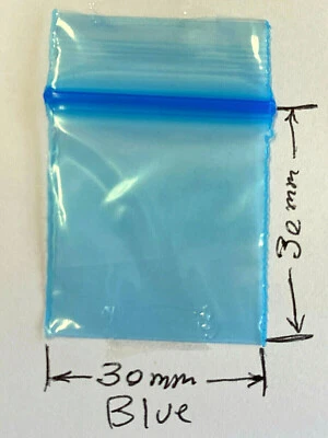 100 NEW 30x30mm Blue UK Small Plastic Bags Baggy Baggies Grip Seal Zipper 1.2"