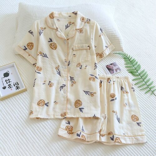 Conjunto de pijama de manga corta 100 % algodón japonés para mujer Prendas para dormir Pj - Imagen 15 de 31