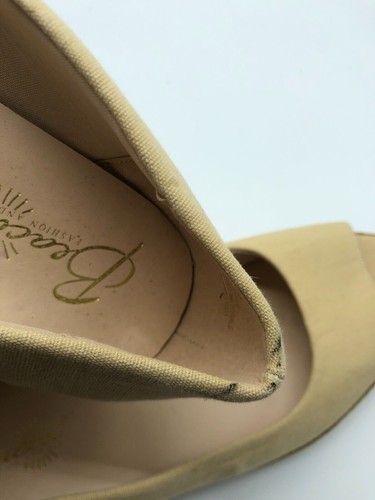 Scarpe espadrillas donna Beacon nuove tela marrone taglia 9 1/2 M punta aperta zeppa bassa - Foto 9 di 11