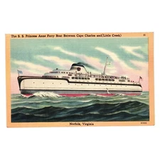 Vintage Postcard SS Princess Anne Virginia Ferry Corporation 1936 Cape Charles