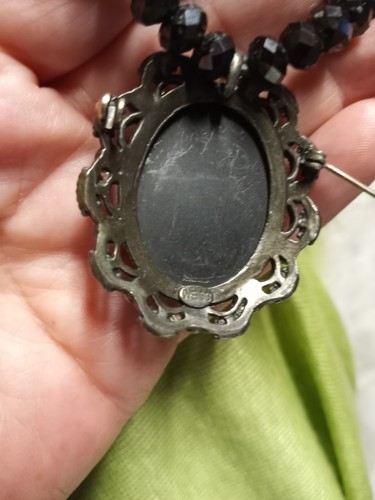 ANTIQUE Weiss Black Glass CAMEO PENDANT MOURNING NECKLACE - Picture 17 of 20