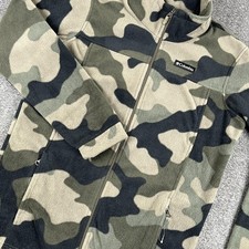 Columbia Jacket Youth XL 18/20 Green Camo Fleece Full Zip Outdoor Hiking Layer