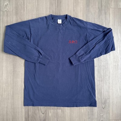 Vintage Alpha Phi Omega Shirt Mens XL Navy Long Sleeve Greek Letters 90s