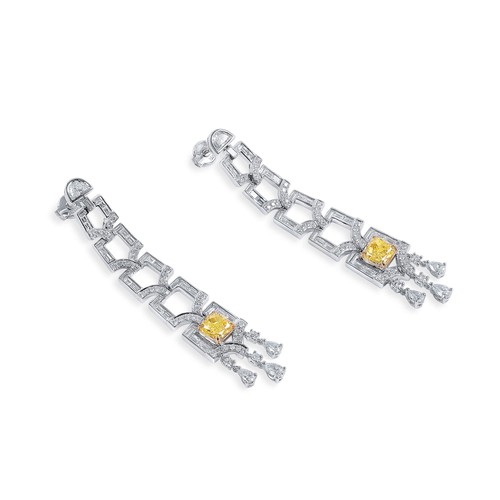 Yellow Diamond Earrings 7.86 Ct IF-VVS 18k Gold Cushion Shape GIA Certified - Picture 4 of 10