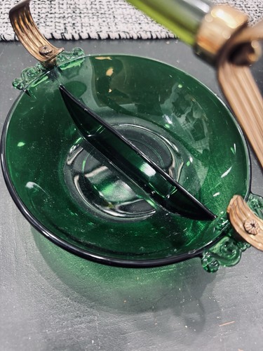 Vintage Paden City Green Emerald Glo Glass 2-Part Relish Bakelite Handle - 第 2/6 張圖片
