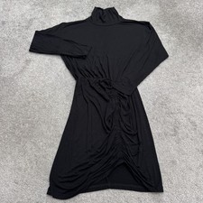 Fraiche by J Dress Women Medium Black Jersey Knit Mock Front Asymmetrical Casual