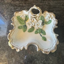 Vintage Raised Gargenia Flowers In Ceramic Bowl/Dish READ