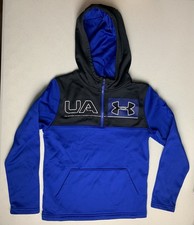 Under Armour Youth Medium YM Blue Loose ColdGear 1/4 Zip Hooded Sweatshirt