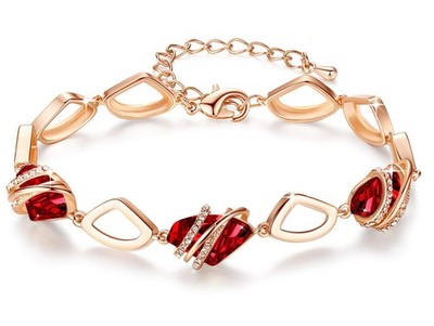Wish Stone Link Charm Bracelet with Ruby Red Birthstone Crystal for January a...