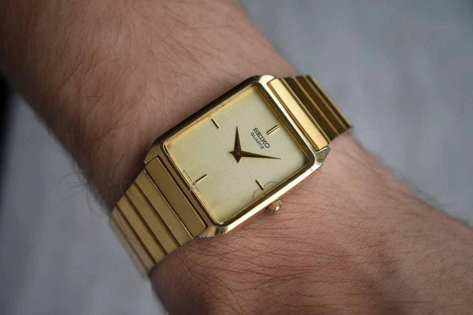 Reloj para hombre Seiko junio 1986 cuarzo esfera texturizada tanque cuadrado muy raro Foto 2 de 4