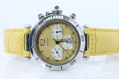 Cronógrafo Cartier PASHA 38mm vintage. Esfera amarilla rara W3100355. - Imagen 5 de 12